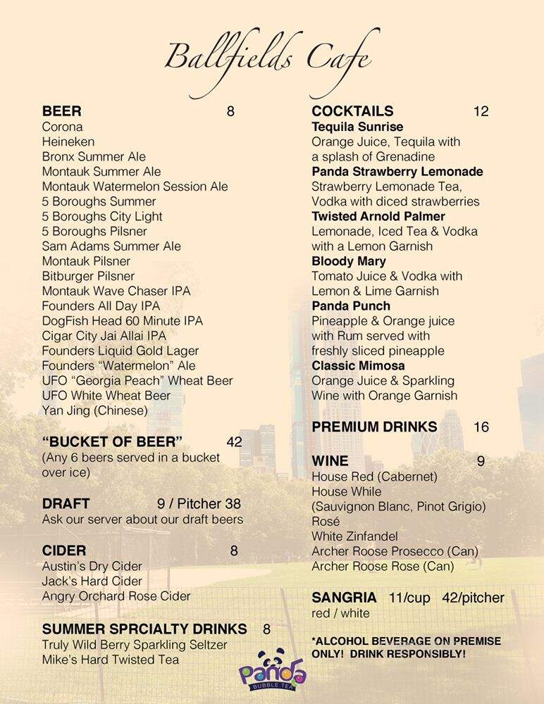 Ballfields Cafe - New York, NY menu_pic
