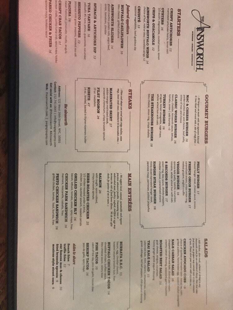 The Ainsworth - New York, NY menu_pic