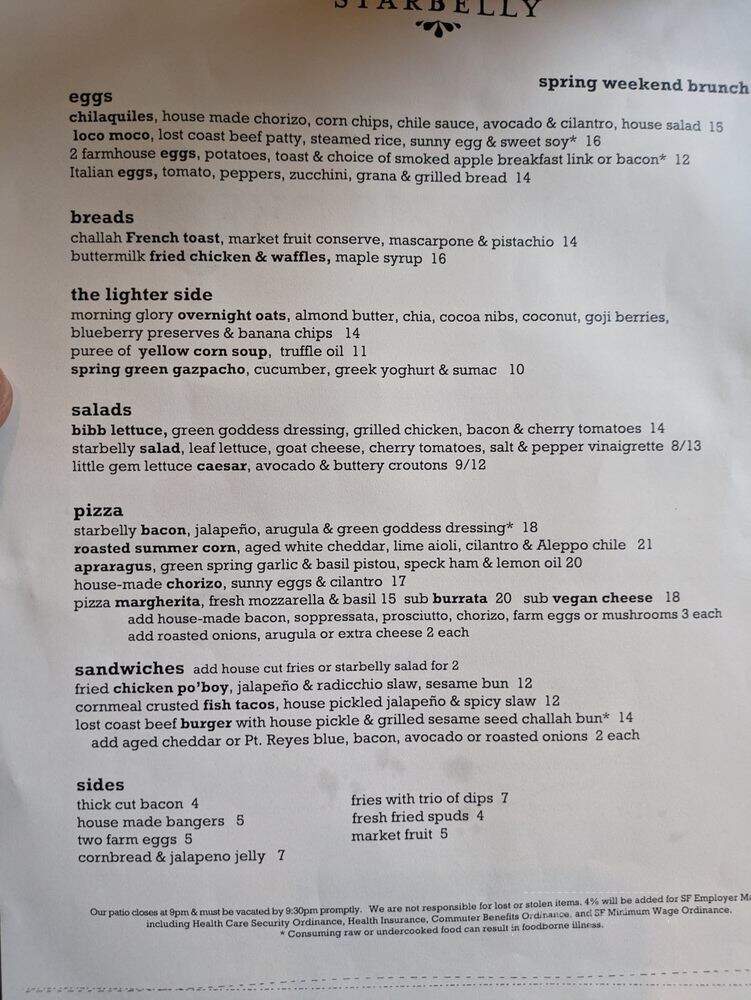 Starbelly - San Francisco, CA menu_pic