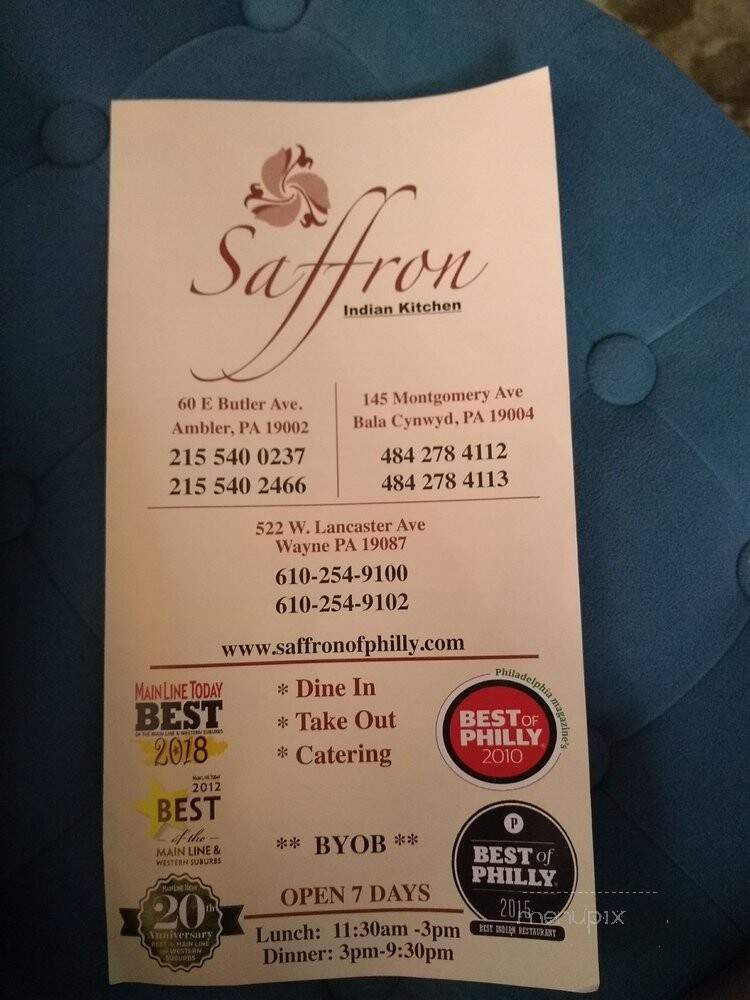 Saffron Indian Kitchen - Bala Cynwyd, PA menu_pic