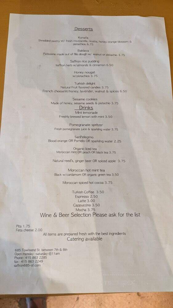Saffron 685 - San Francisco, CA menu_pic