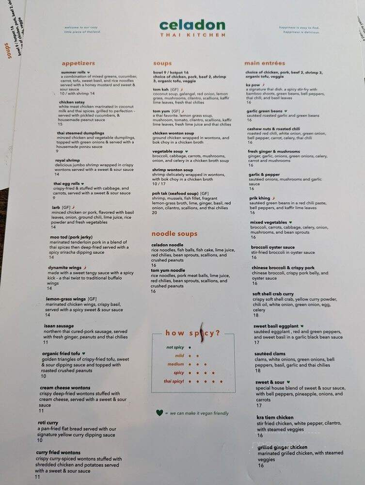 Celadon Thai Kitchen - Los Angeles, CA menu_pic