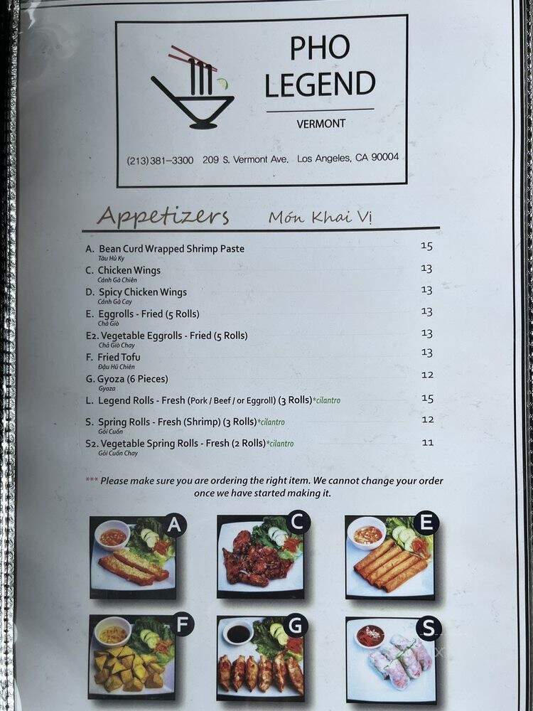 Pho Legend Noodle & Grill - Los Angeles, CA menu_pic