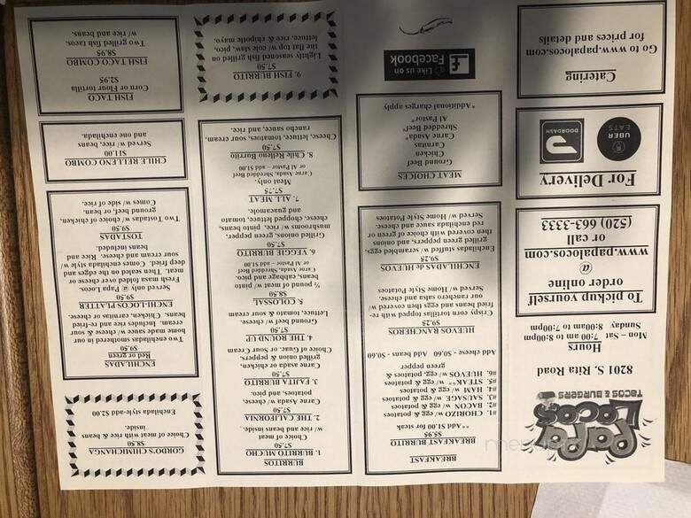 Papa Locos - Tucson, AZ menu_pic