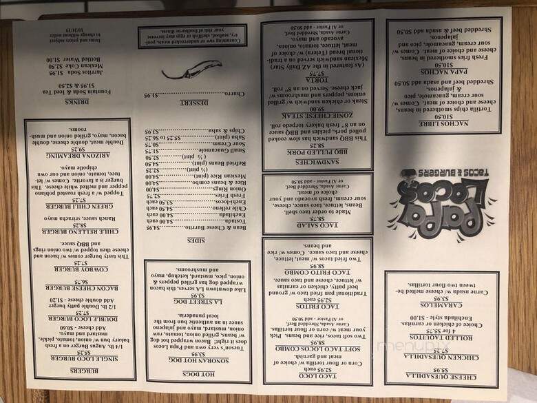 Papa Locos - Tucson, AZ menu_pic