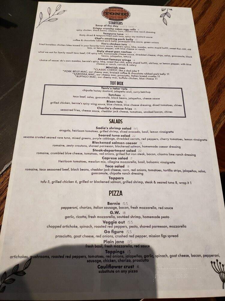 Tonic at Quigley's Restaurant - Washington, DC menu_pic