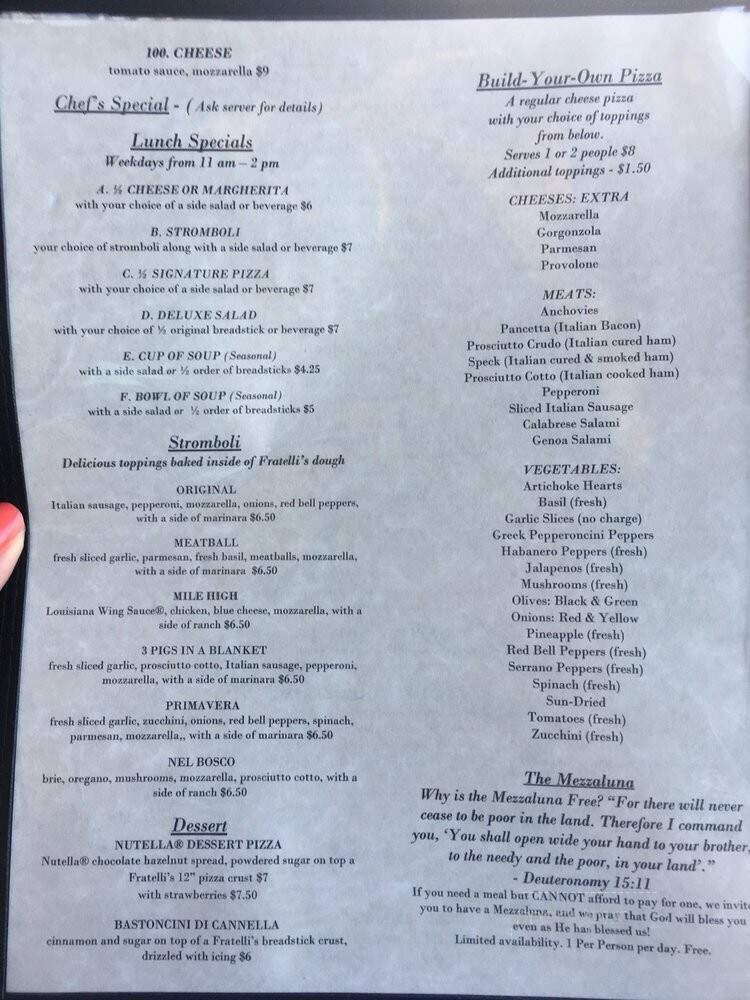 Fratelli's Wood-Fired Pizzeria - Siloam Springs, AR menu_pic