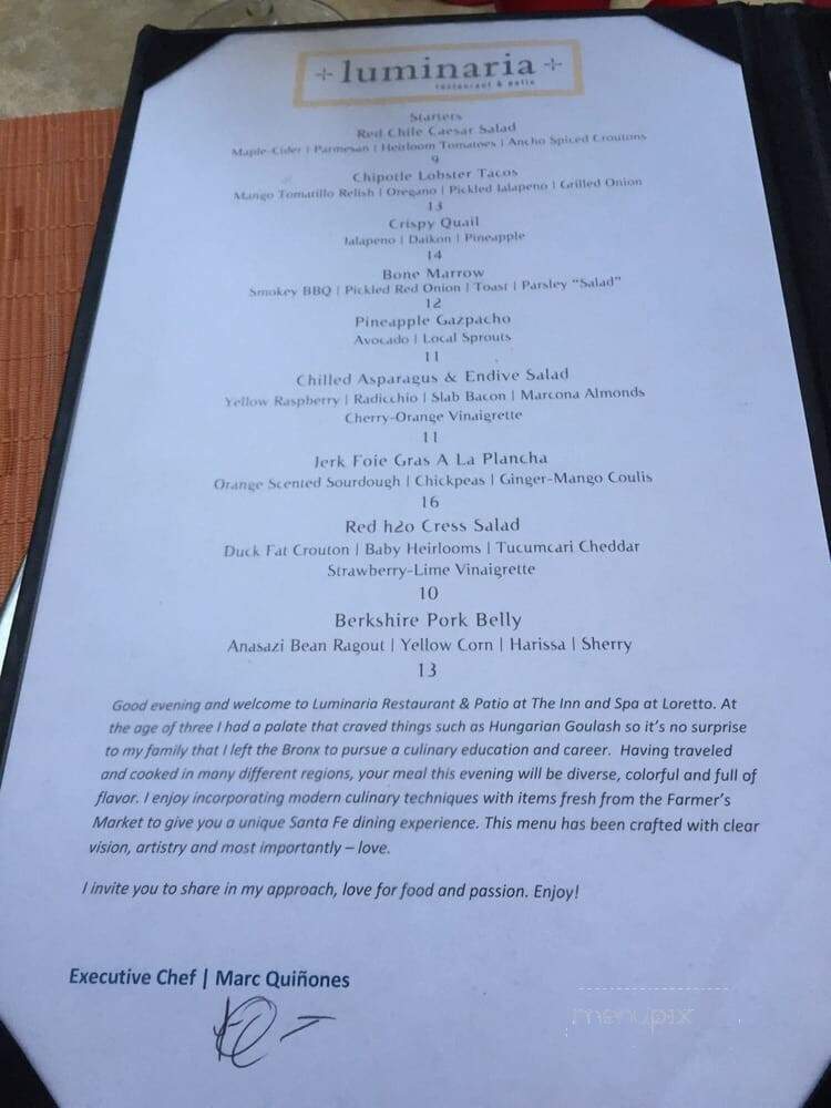 Luminaria at Inn and Spa at Loretto - Santa Fe, NM menu_pic