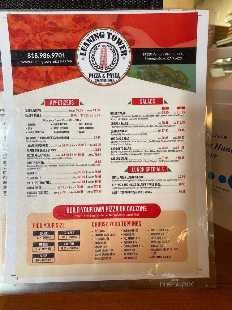 Leaning Tower Pizza & Pasta - Sherman Oaks, CA menu_pic