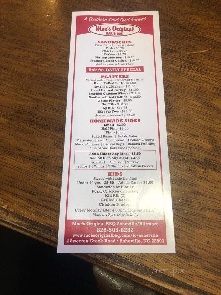 Moe's Original Bar B Que - Asheville, NC menu_pic