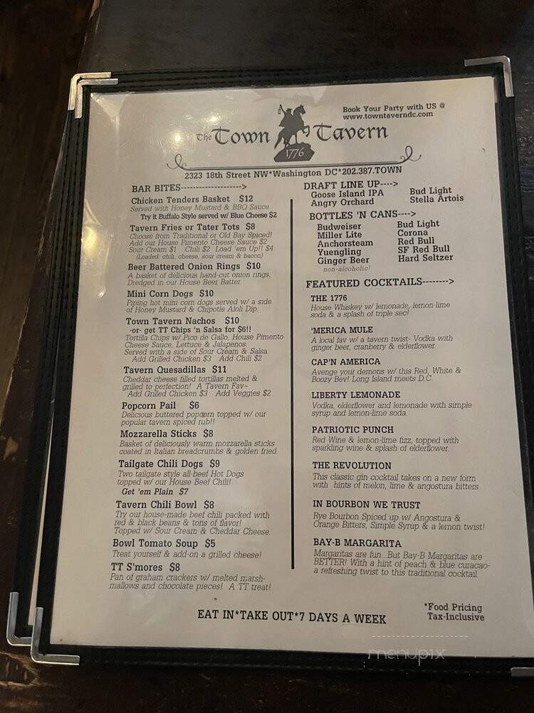 Town Tavern - Washington, DC menu_pic