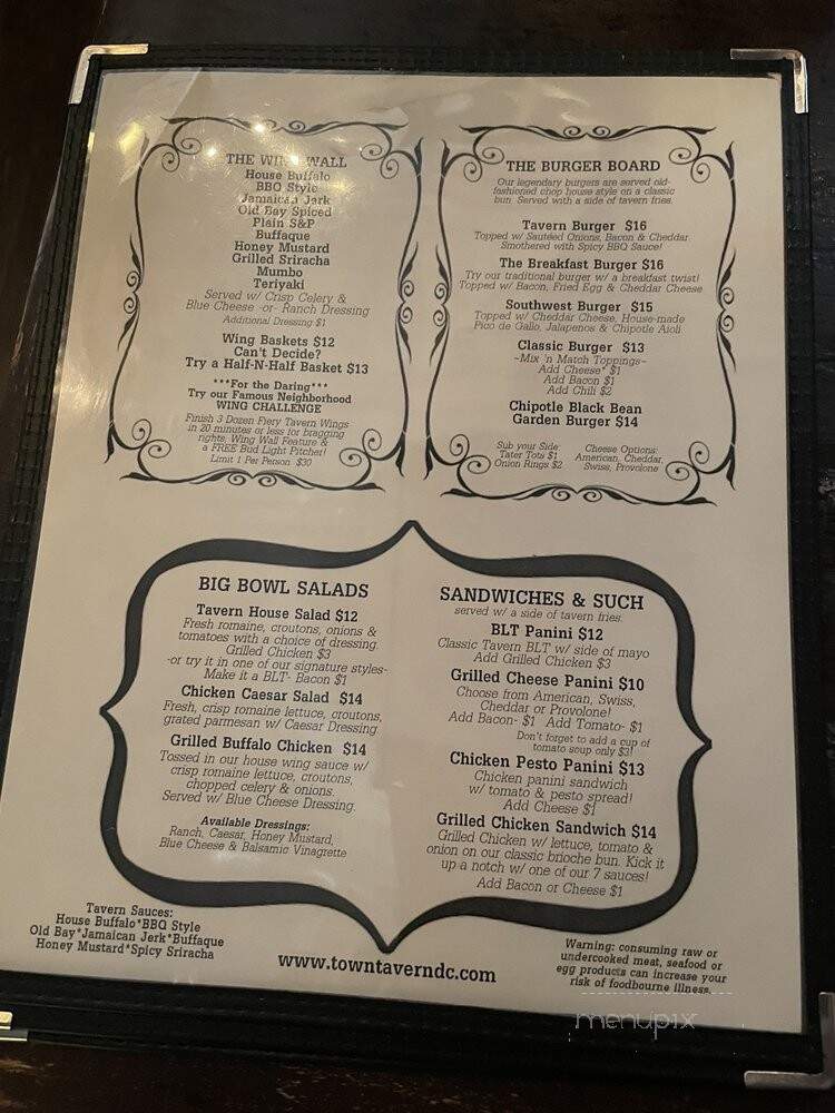Town Tavern - Washington, DC menu_pic
