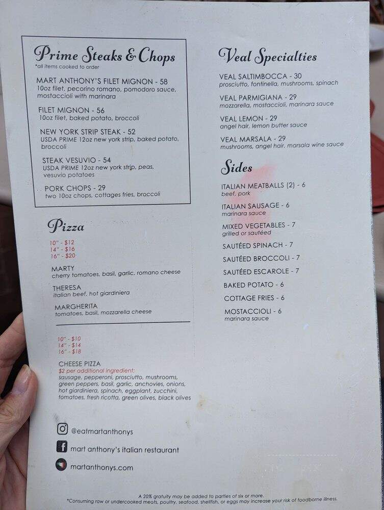 Mart Anthony's Italian Restaurant - Chicago, IL menu_pic