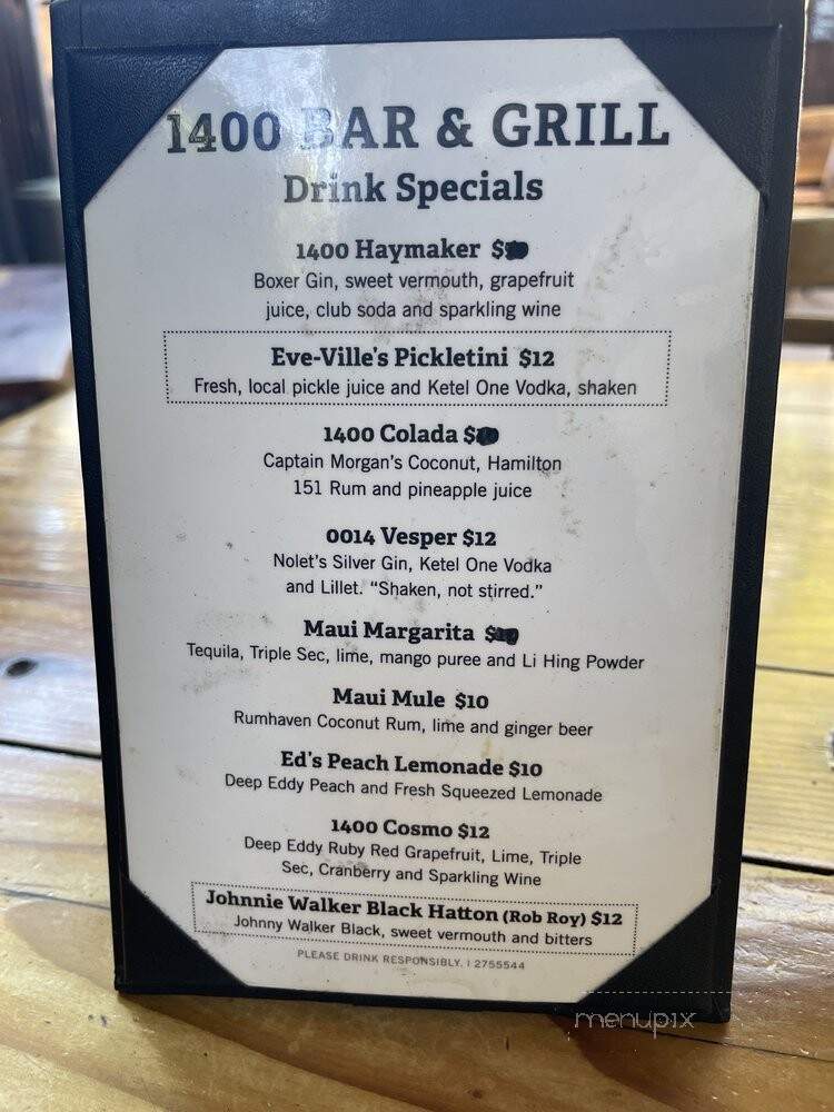 1400 Bar Grill - Alameda, CA menu_pic