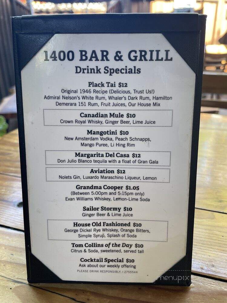 1400 Bar Grill - Alameda, CA menu_pic