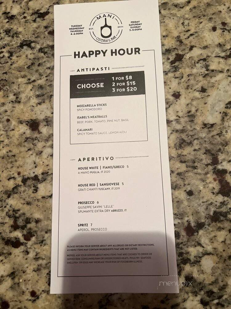 MANI Osteria - Ann Arbor, MI menu_pic