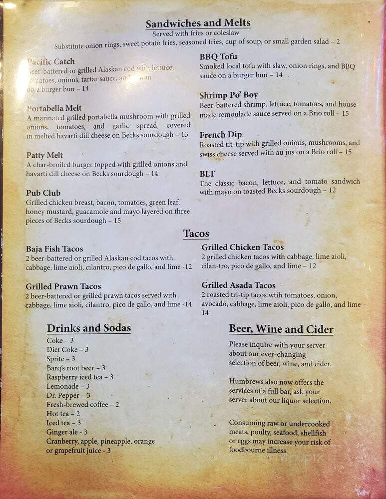 Humboldt Brews - Arcata, CA menu_pic