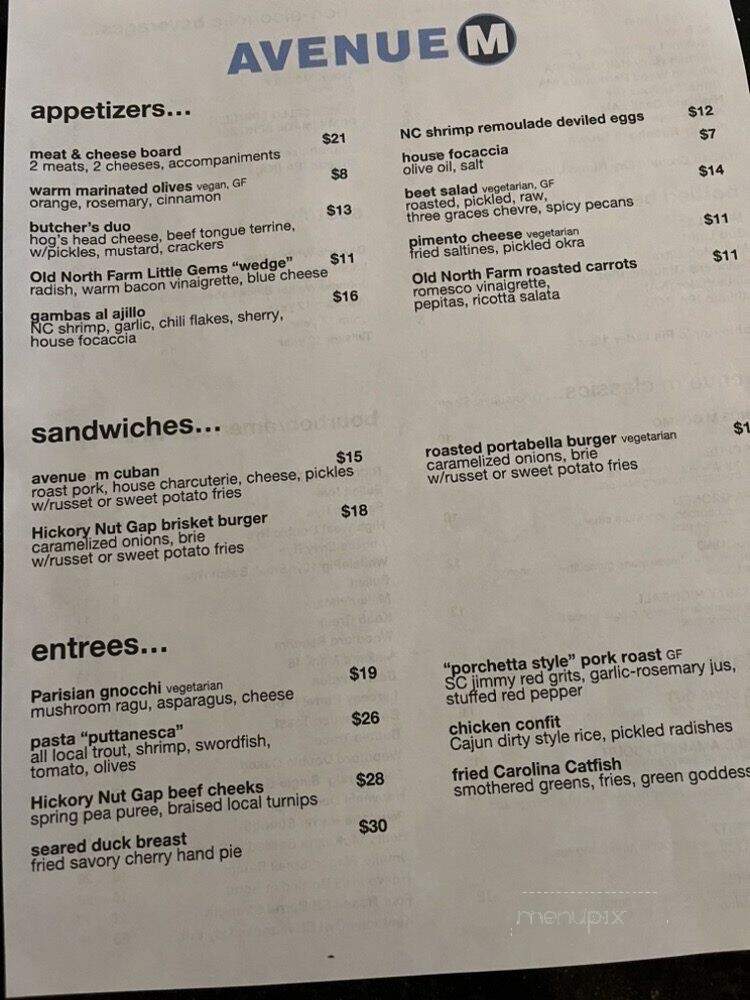 AvenueM - Asheville, NC menu_pic