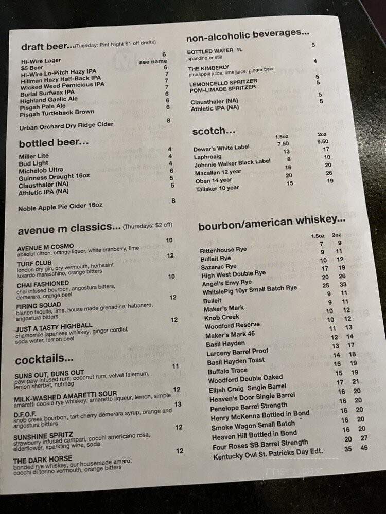 AvenueM - Asheville, NC menu_pic