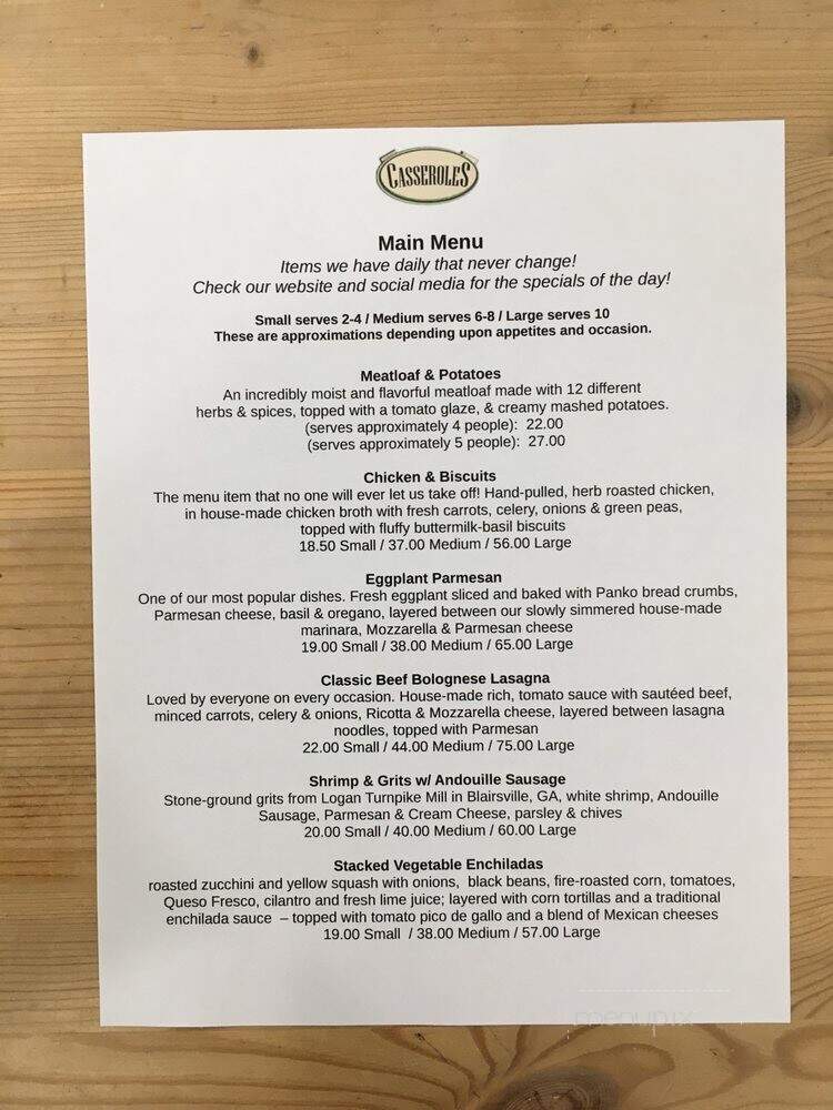 Casseroles To Go - Atlanta, GA menu_pic