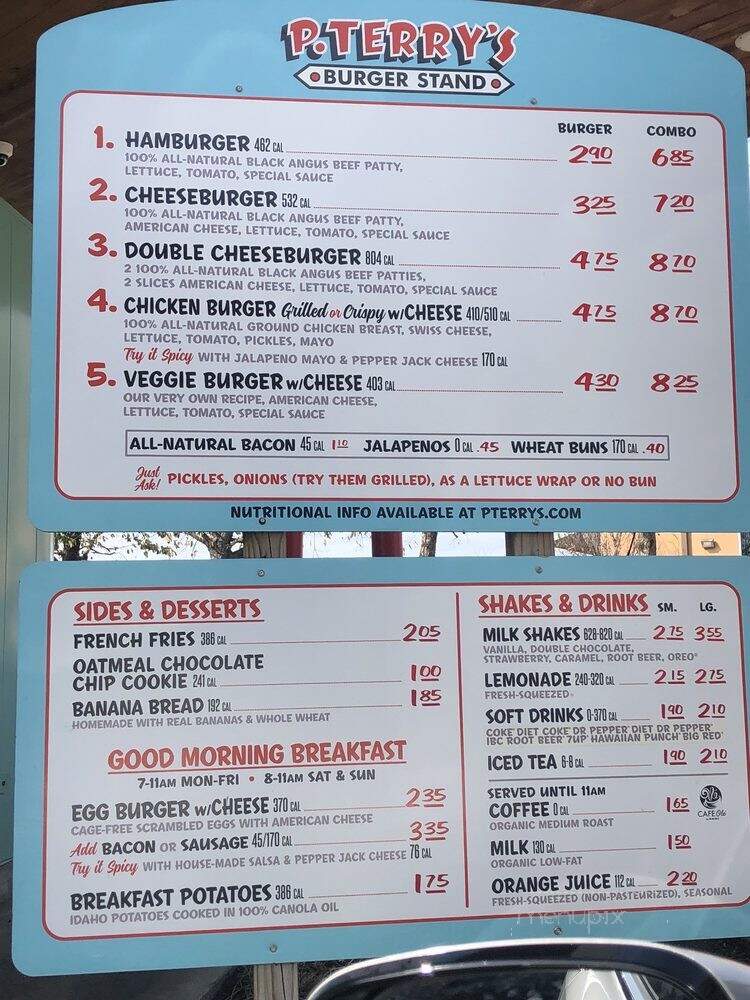 P Terry's Burger Stand - Austin, TX menu_pic