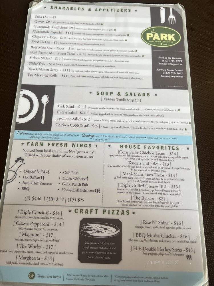 The Park at the Domain - Austin, TX menu_pic