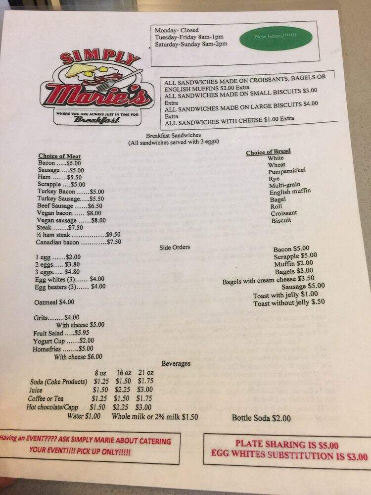 Simply Marie's - Baltimore, MD menu_pic