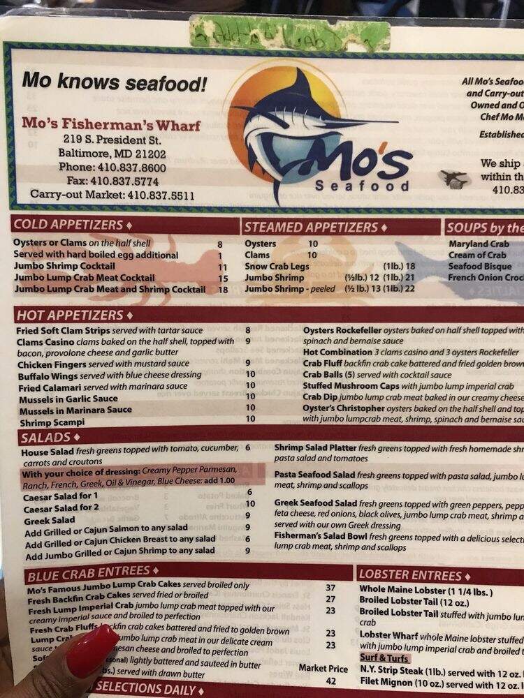 Mo's Seafood - Baltimore, MD menu_pic