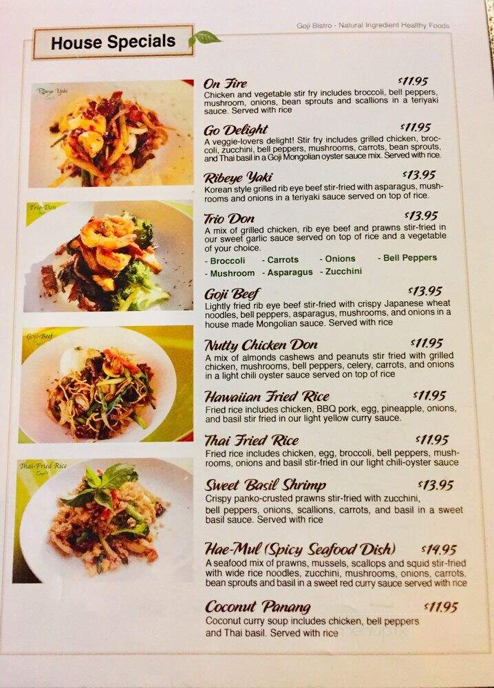Goji Fusion Bistro - Bellingham, WA menu_pic