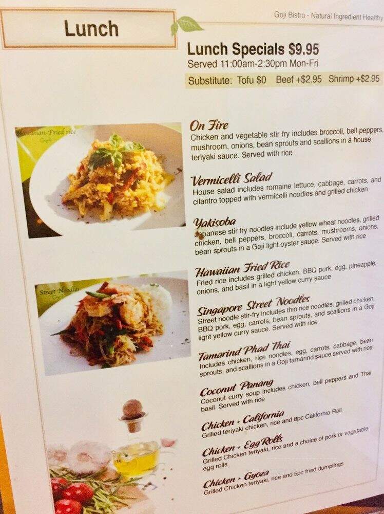 Goji Fusion Bistro - Bellingham, WA menu_pic
