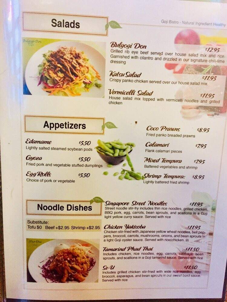 Goji Fusion Bistro - Bellingham, WA menu_pic