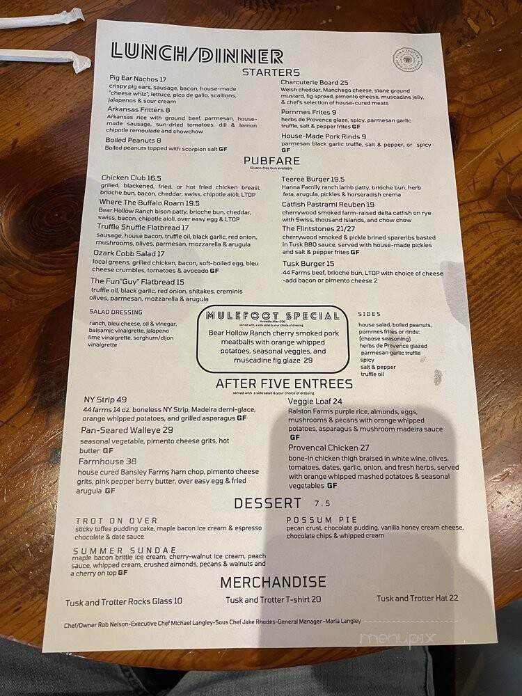 Tusk Trotter American Brasserie - Bentonville, AR menu_pic