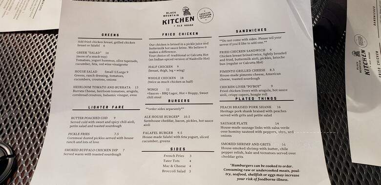 Black Mountain Ale House - Black Mountain, NC menu_pic
