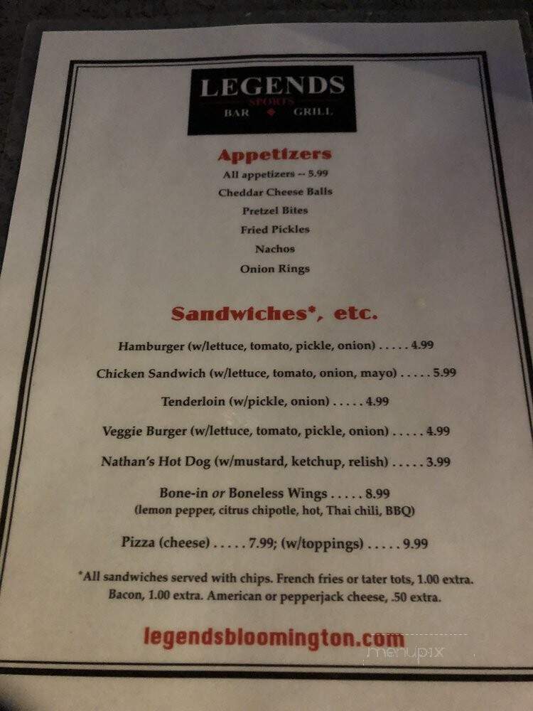 Legends Sports Bar and Grill - Bloomington, IL menu_pic