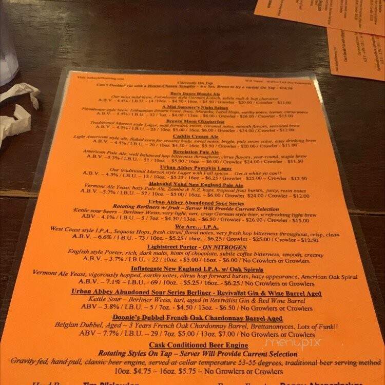 Turkey Hill Brewing Co. Pub Grille - Bloomsburg, PA menu_pic