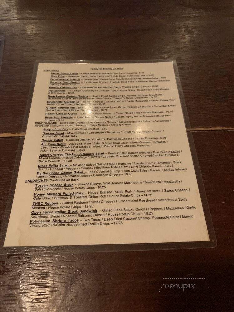 Turkey Hill Brewing Co. Pub Grille - Bloomsburg, PA menu_pic