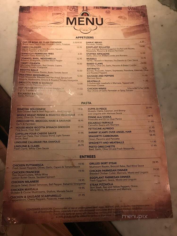 Nicks New Haven-Style Pizzeria Bar - Boca Raton, FL menu_pic