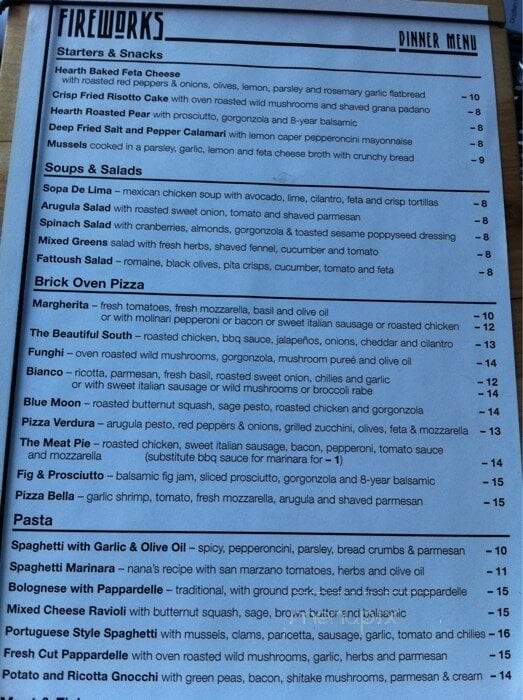 Fireworks Restaurant Bar - Brattleboro, VT menu_pic