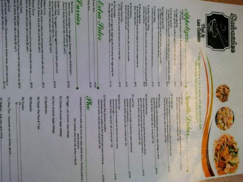 Sabaidee Thai and Lao Cuisine - Bremerton, WA menu_pic