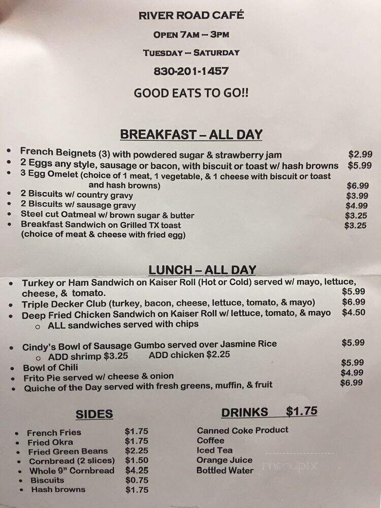 River Road Cafe - Canyon Lake, TX menu_pic