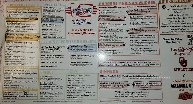 Boomarang Diner - Choctaw, OK menu_pic