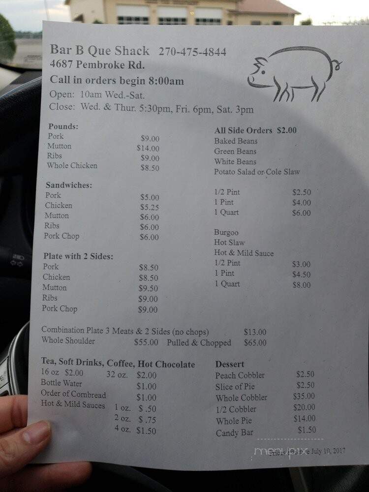 Bar-B-Que SHACK - Clarkrange, TN menu_pic