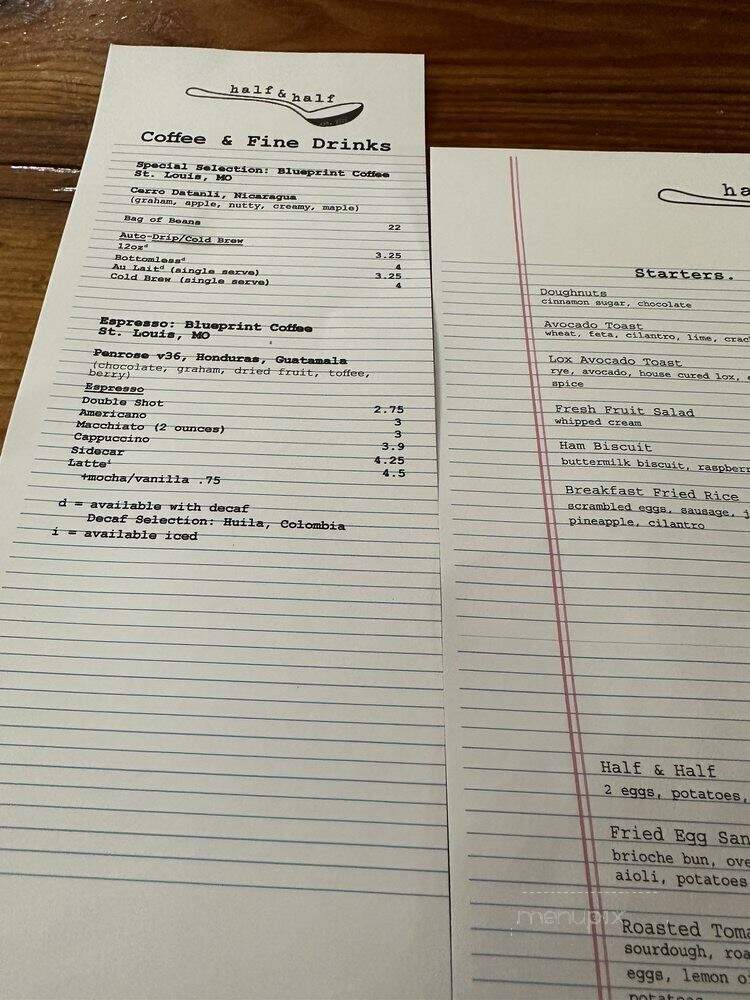 Half Half - Clayton, MO menu_pic