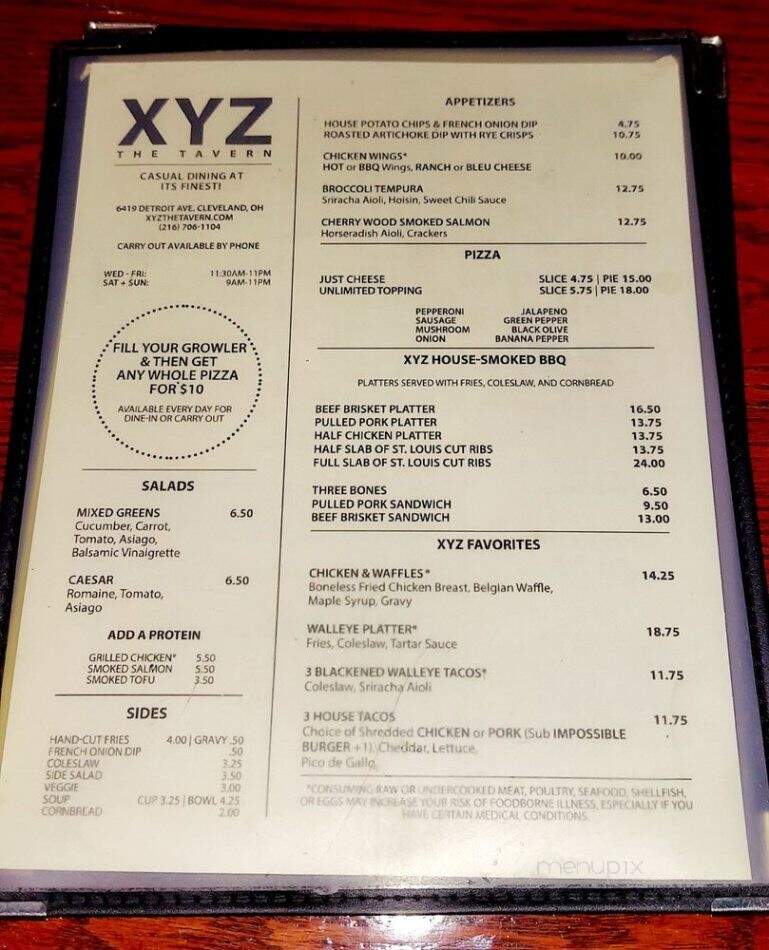 XYZ the Tavern - Cleveland, OH menu_pic