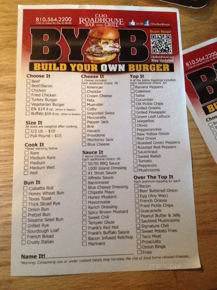 Clio Roahouse - Clio, MI menu_pic