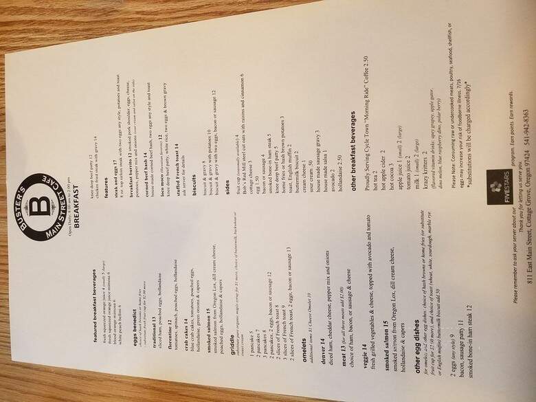 Buster's Main Street Cafe - Cottage Grove, OR menu_pic