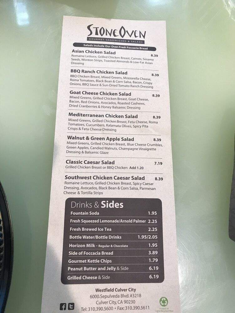 Stone Oven - Culver City, CA menu_pic