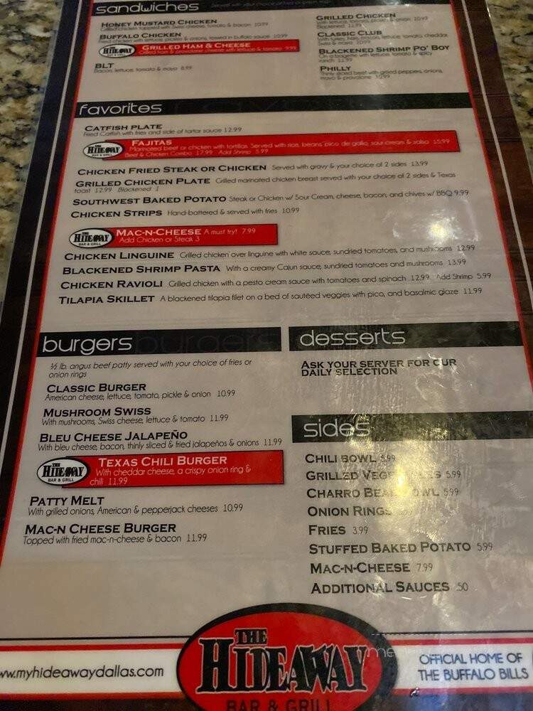 The Hideaway - Dallas, TX menu_pic