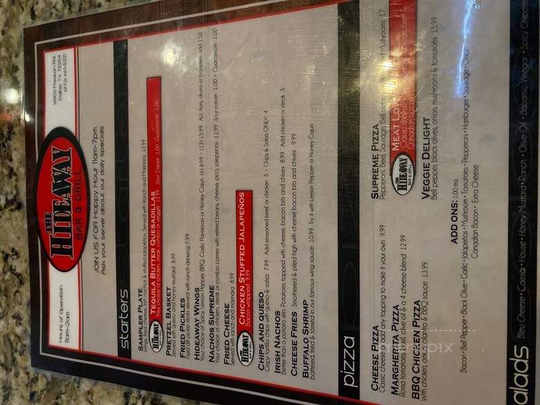 The Hideaway - Dallas, TX menu_pic