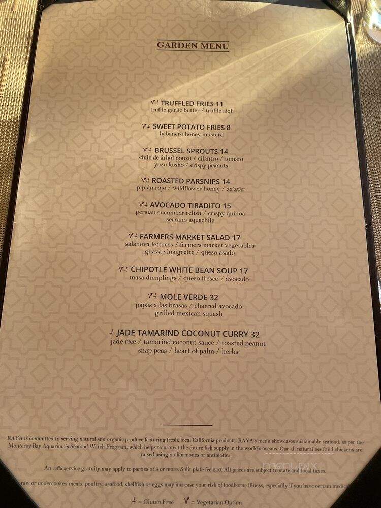 Ritz-Carlton Raya Restaurant - Dana Point, CA menu_pic